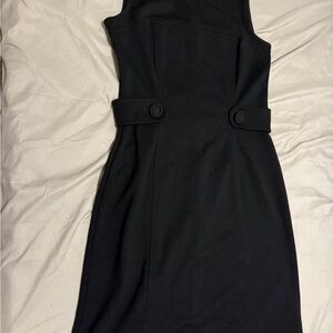 LOFT Elegant Black Mini Dress with Waist Buttons